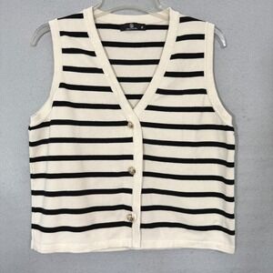 Lillusory Women's Striped Sweater Vest Size XL Button Front Preppy Minimalist‎